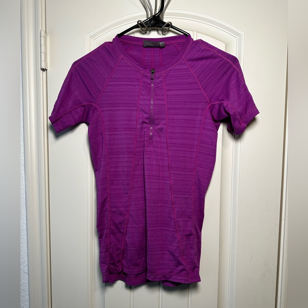 Athleta Purple Short Sleeve 1/2 Zip Fitted Workout Running Shirt size XXS